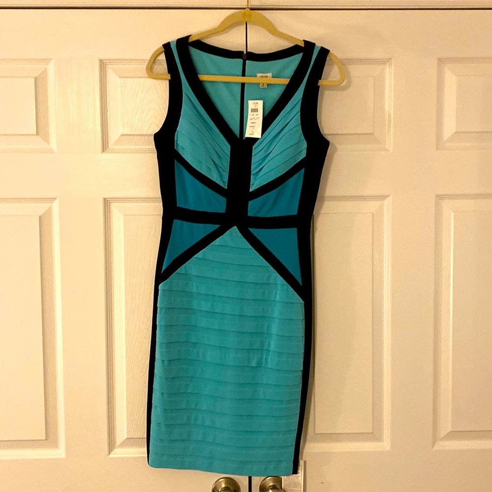 Brand new Cache dress, size 8, blue and black